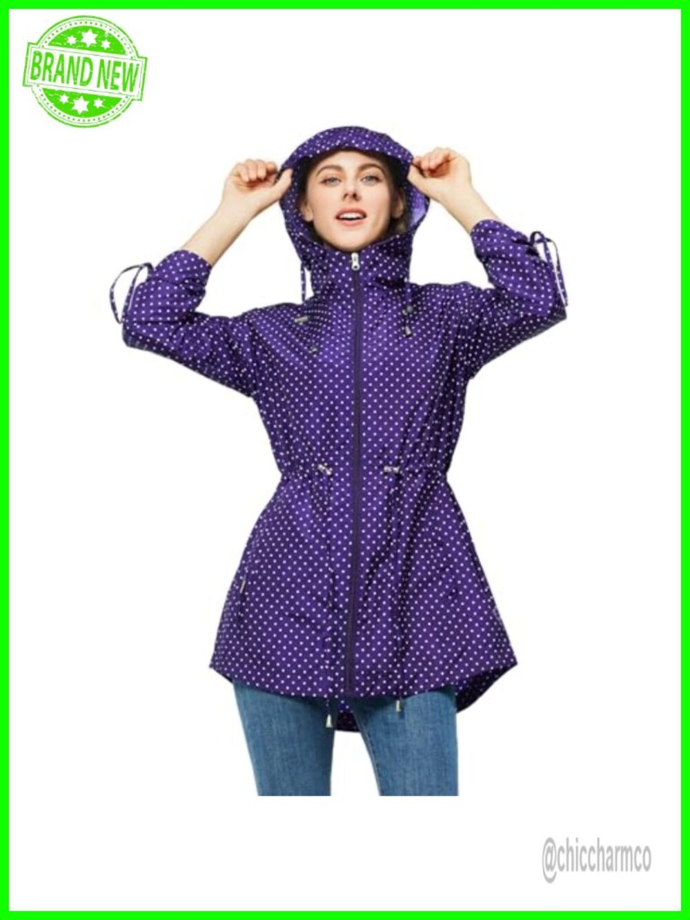 TRATENBY Women's Waterproof Packable Raincoat with Hood Lightweight Windbreaker